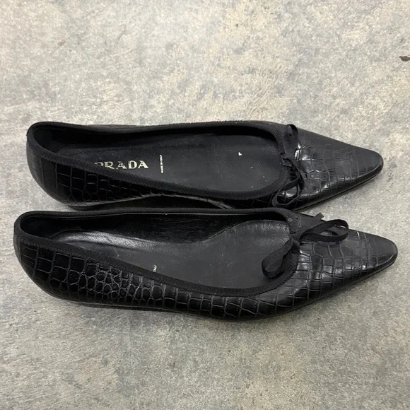 Prada Black Croc-Patterned Flats - Picture 2 of 4